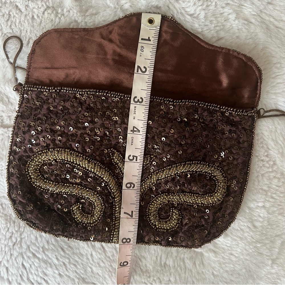 NWOT Brown Hand Beaded Mini Purse - Picture 6 of 9